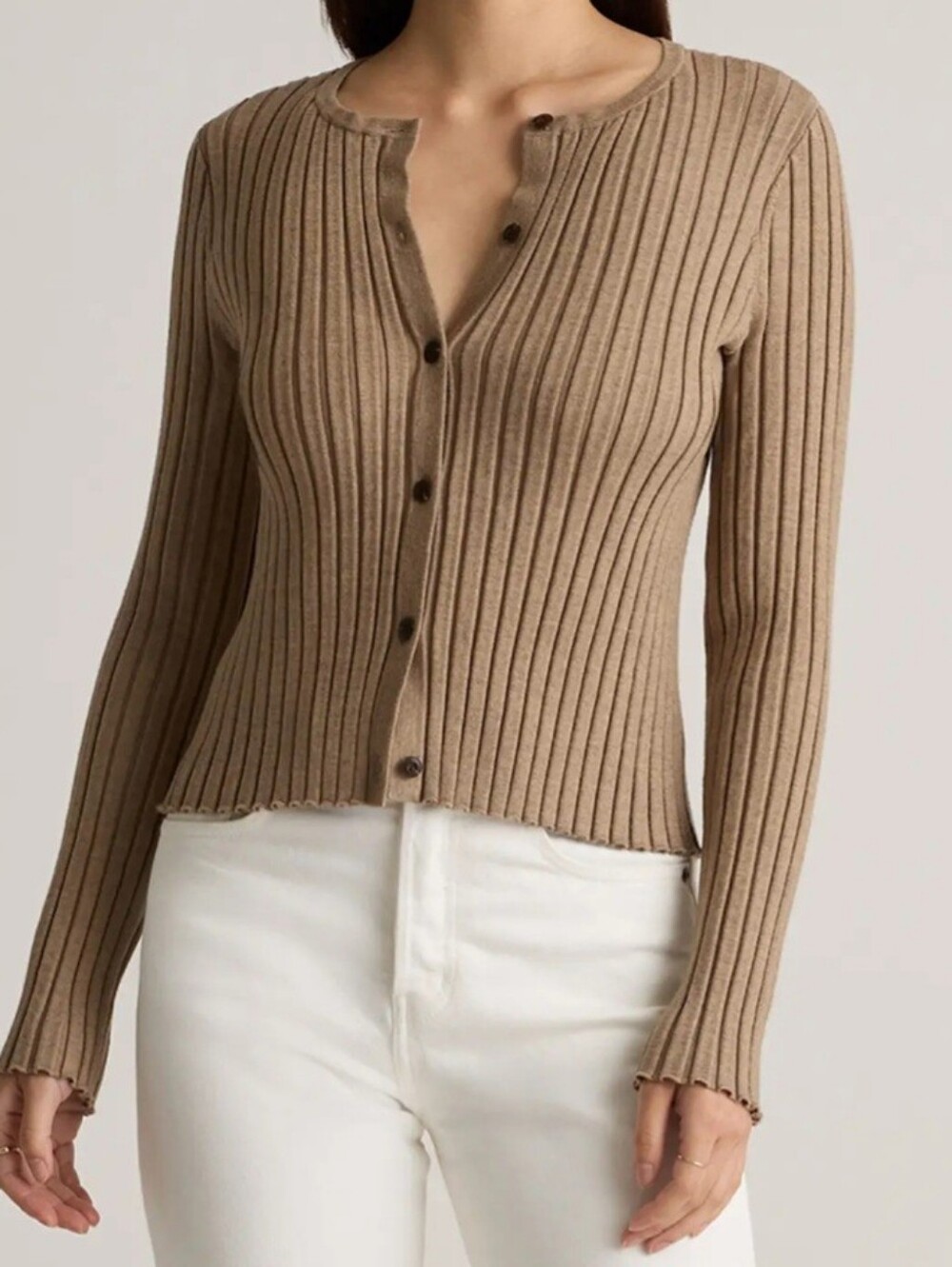 ✨️NWT✨️ Quince Eco-Knit Cropped Ribbed Cardigan, Warm Taupe, Large, $88